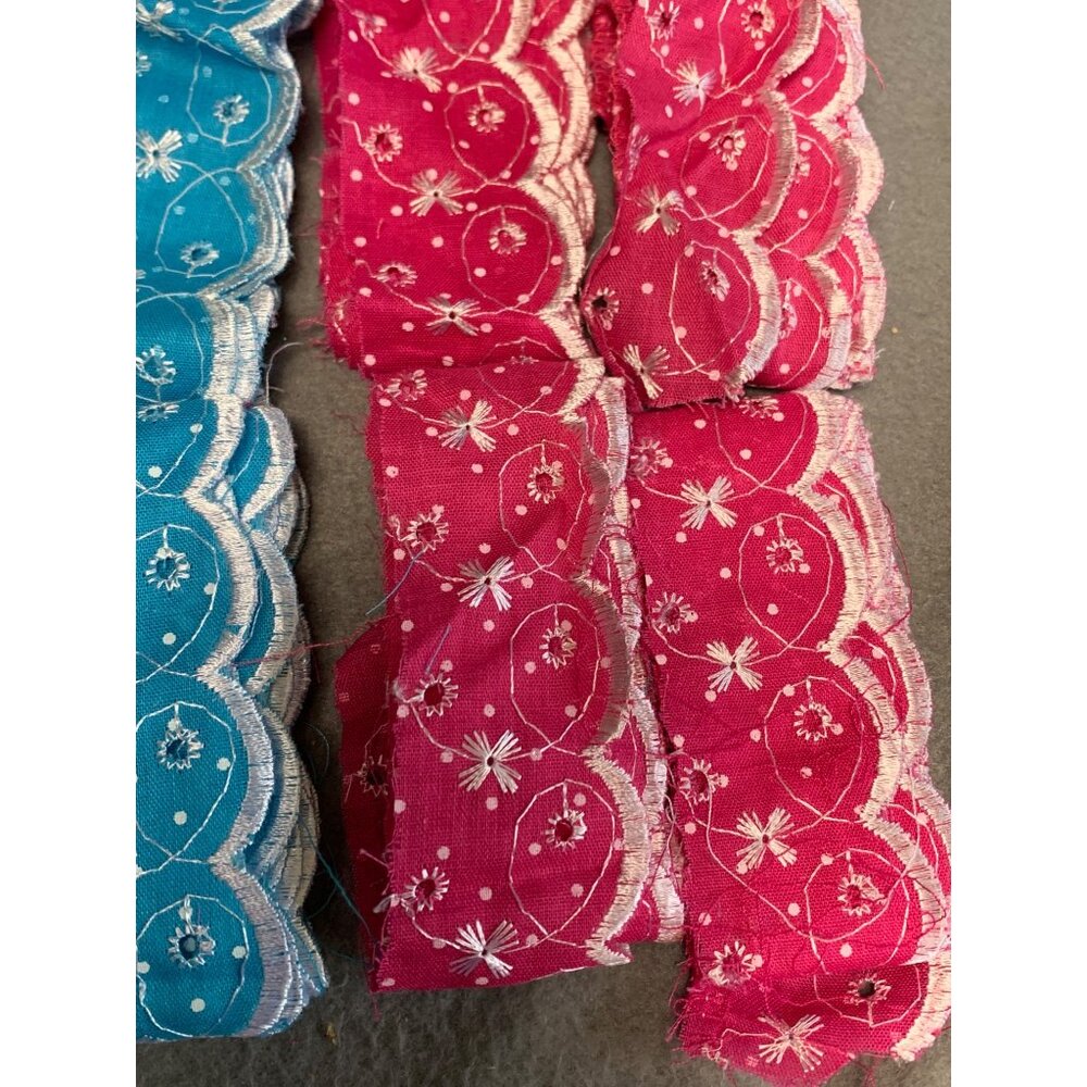Blue & Pink Floral Eyelet Lace Trim Fabric Bundle - Picture 4 of 13